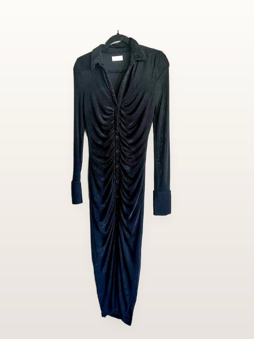 Isalis Ruched Black Maxi Dress Like New